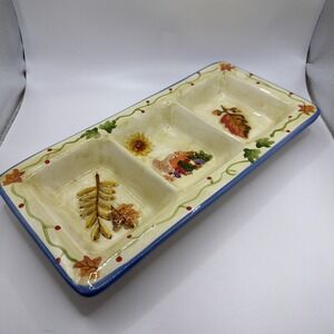 Nantucket Harvest ceramic three-section rectangular serving platter.